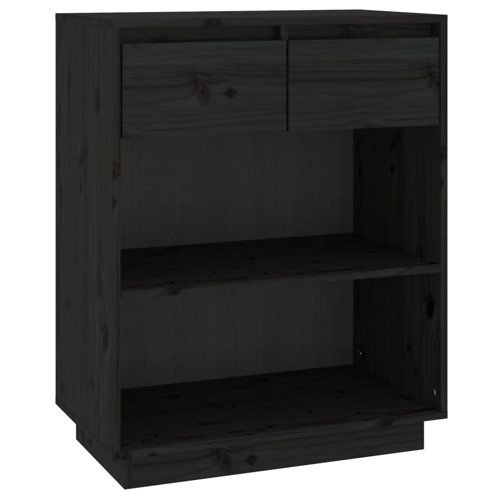 Console Cabinet Black 60x34x75 cm Solid Wood Pine