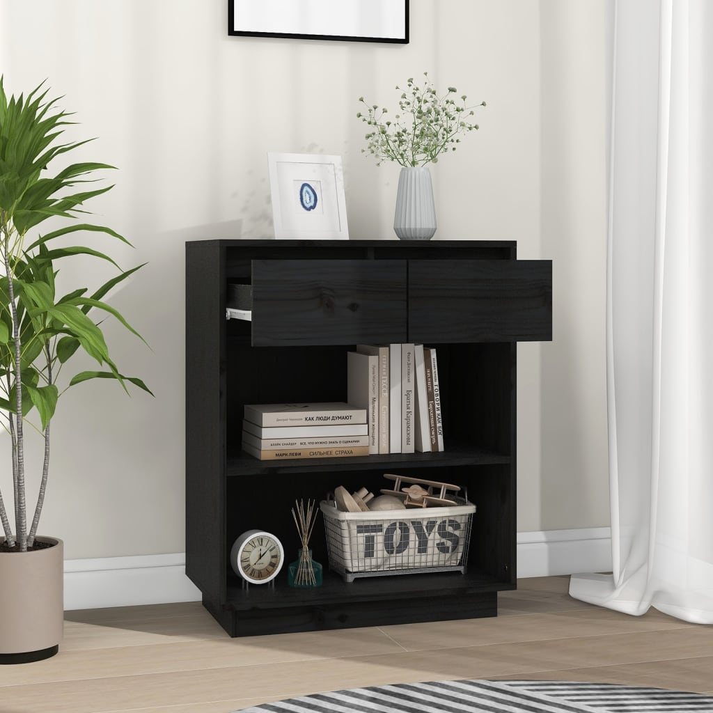 Console Cabinet Black 60x34x75 cm Solid Wood Pine