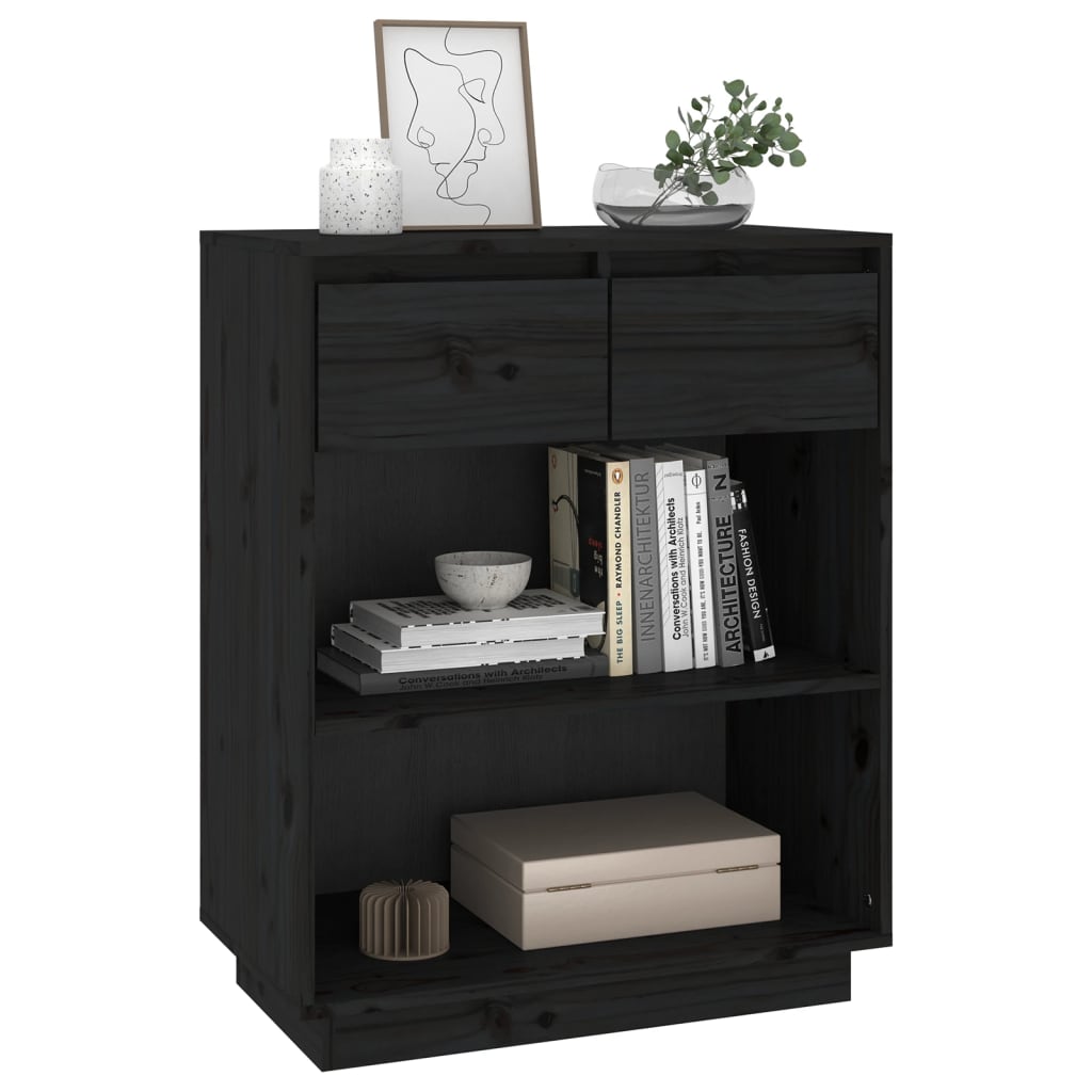 Console Cabinet Black 60x34x75 cm Solid Wood Pine