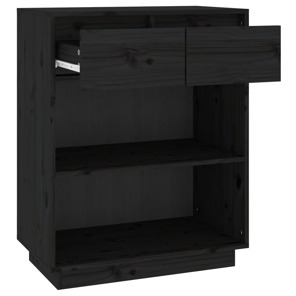 Console Cabinet Black 60x34x75 cm Solid Wood Pine
