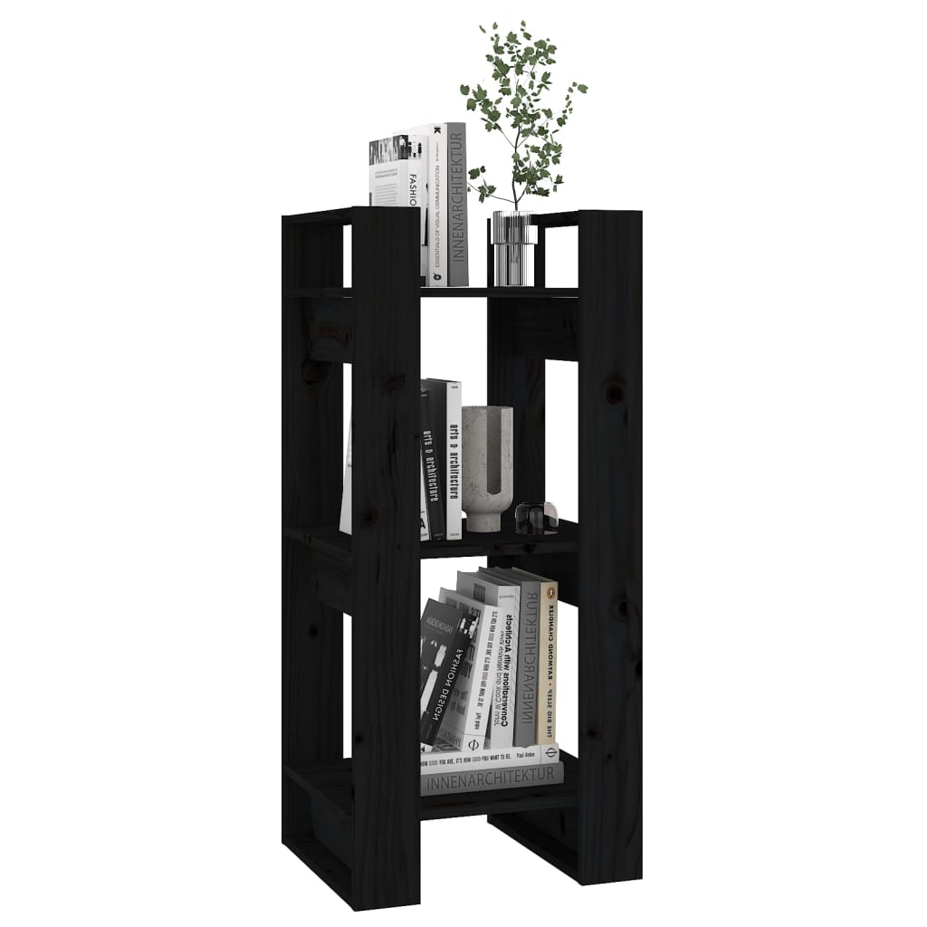 Book Cabinet/Room Divider Black 41x35x91 cm Solid Wood Pine