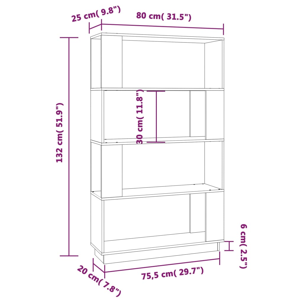 Book Cabinet/Room Divider White 80x25x132 cm Solid Wood Pine
