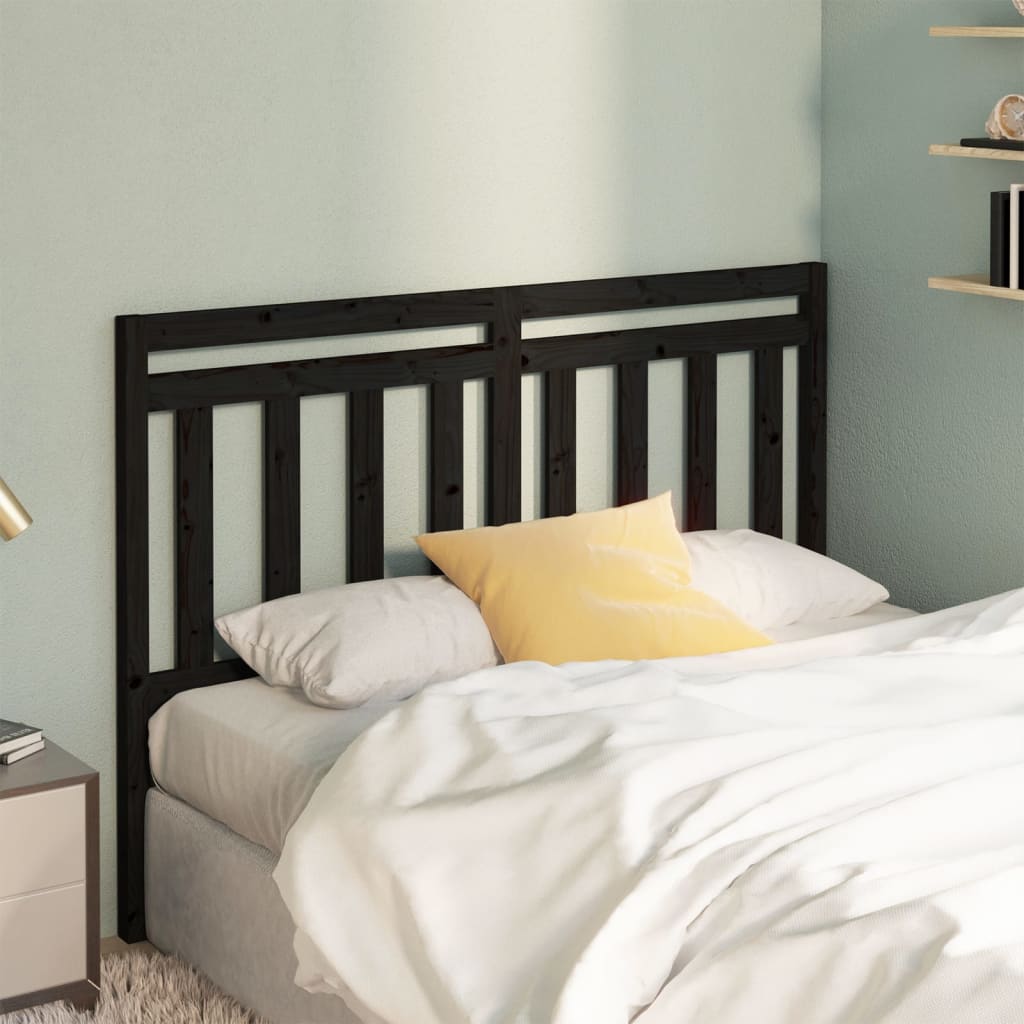 Bed Headboard Black 126x4x100 cm Solid Wood Pine