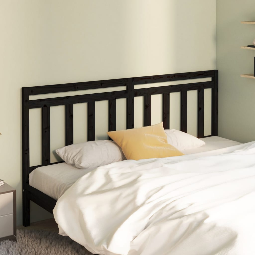 Bed Headboard Black 206x4x100 cm Solid Wood Pine