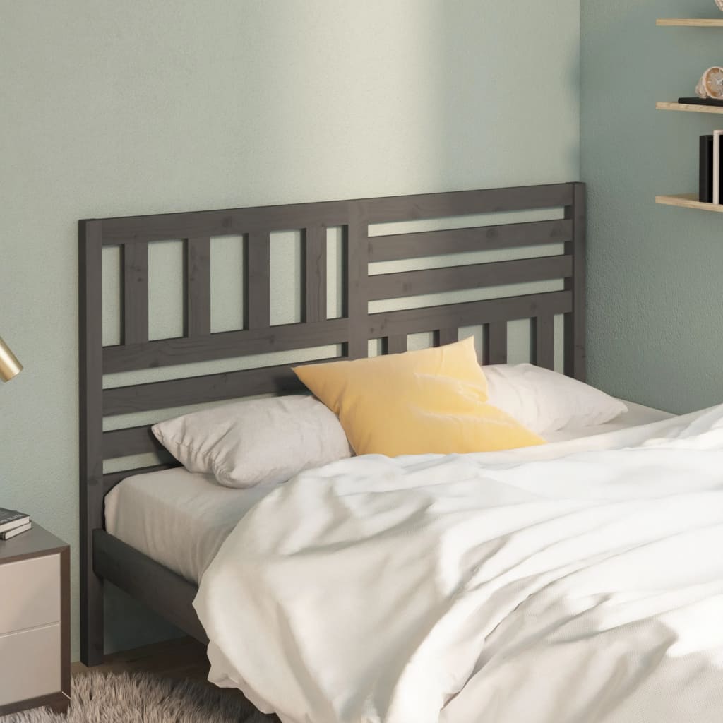 Bed Headboard Grey 126x4x100 cm Solid Wood Pine