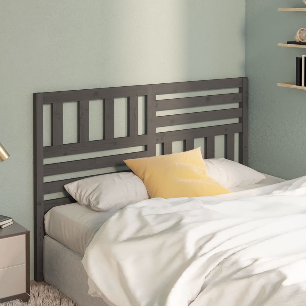 Bed Headboard Grey 146x4x100 cm Solid Wood Pine