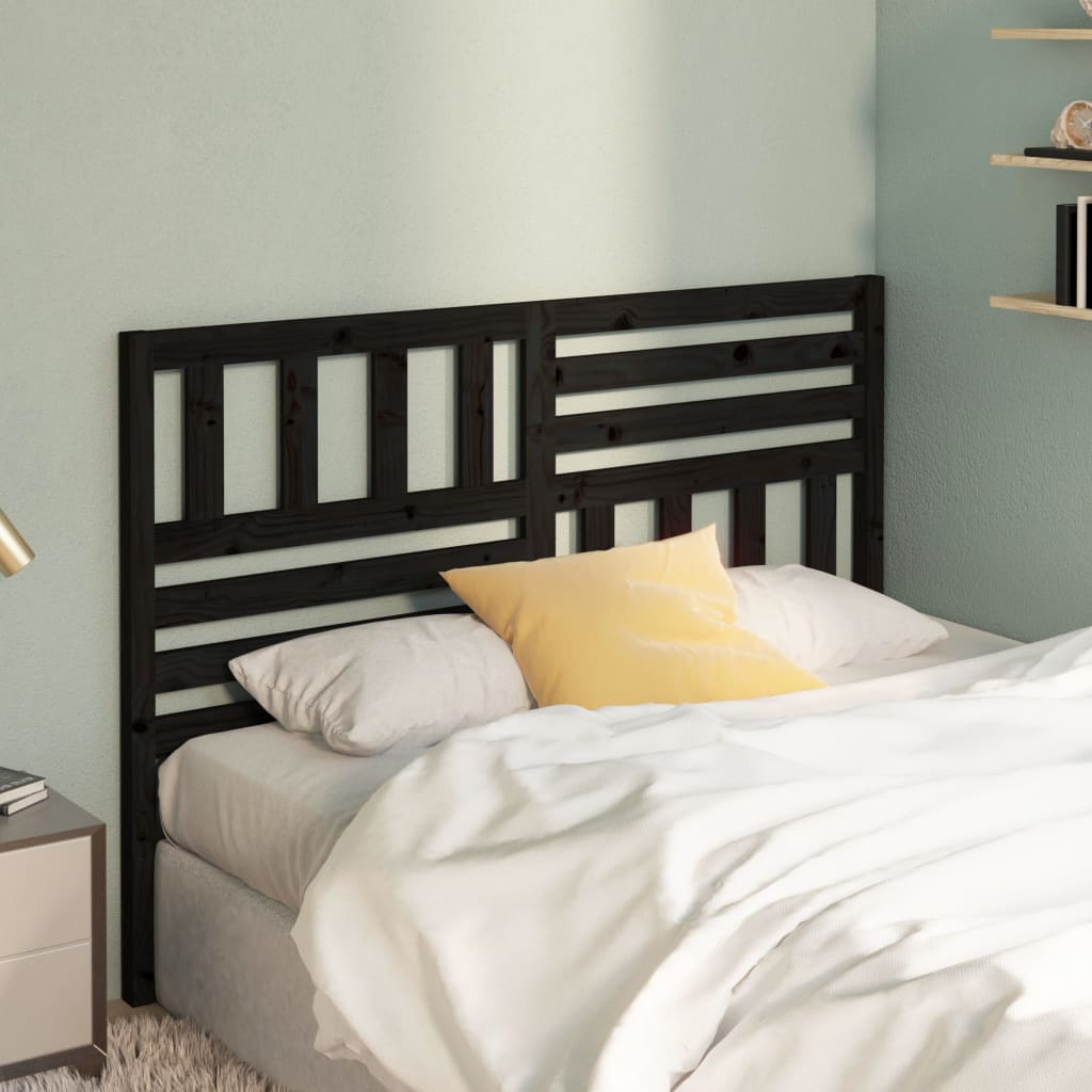 Bed Headboard Black 166x4x100 cm Solid Wood Pine
