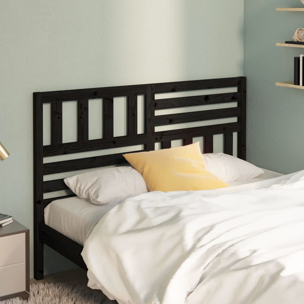 Bed Headboard Black 166x4x100 cm Solid Wood Pine