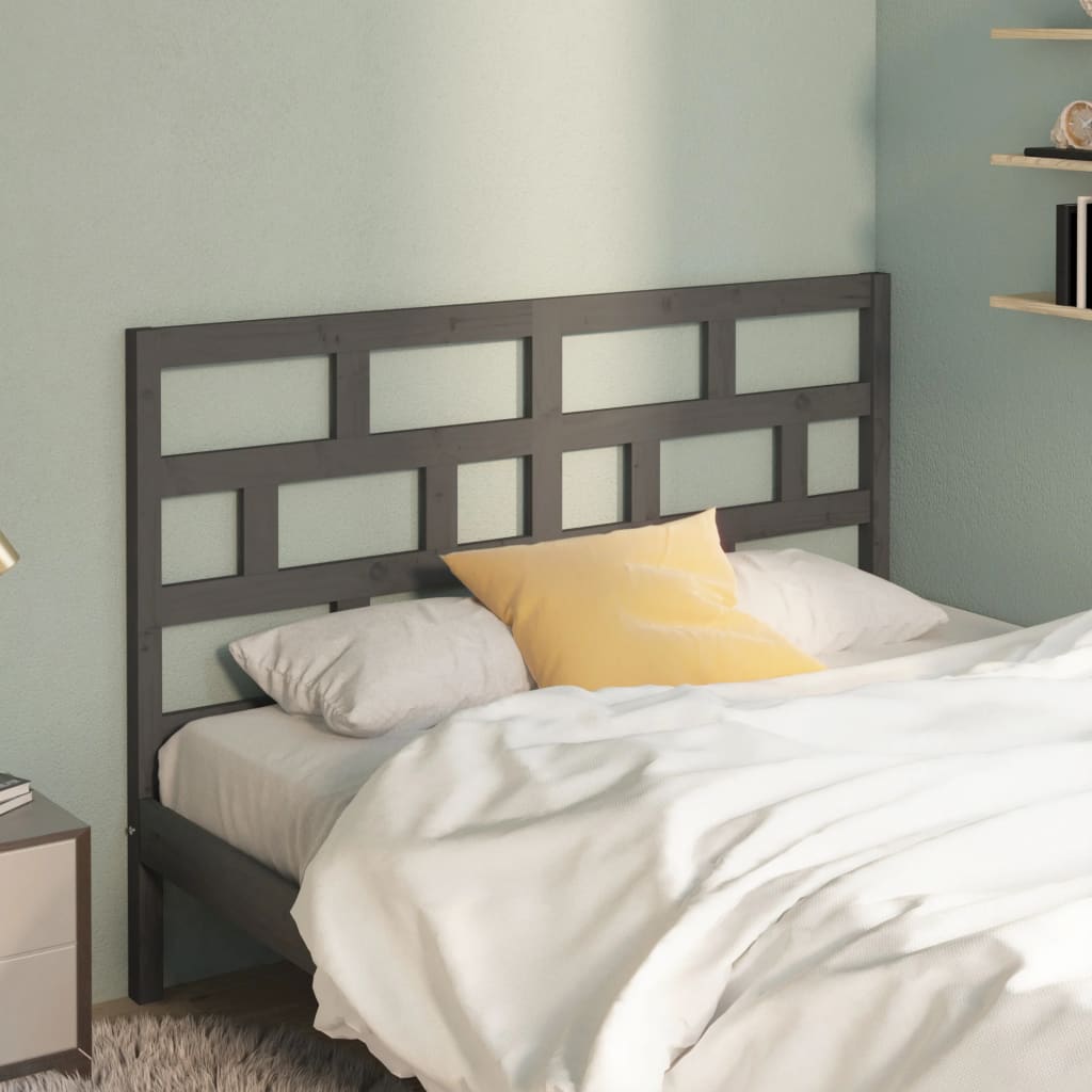 Bed Headboard Grey 146x4x100 cm Solid Wood Pine
