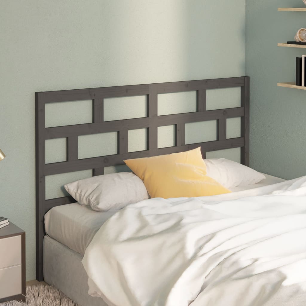 Bed Headboard Grey 146x4x100 cm Solid Wood Pine