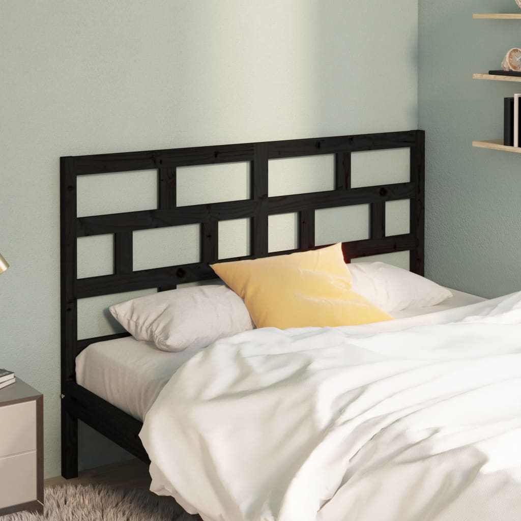 Bed Headboard Black 166x4x100 cm Solid Wood Pine