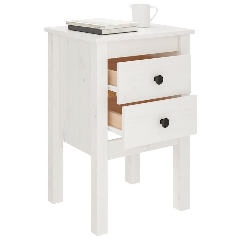 Bedside Cabinet White 40x35x61.5 cm Solid Wood Pine