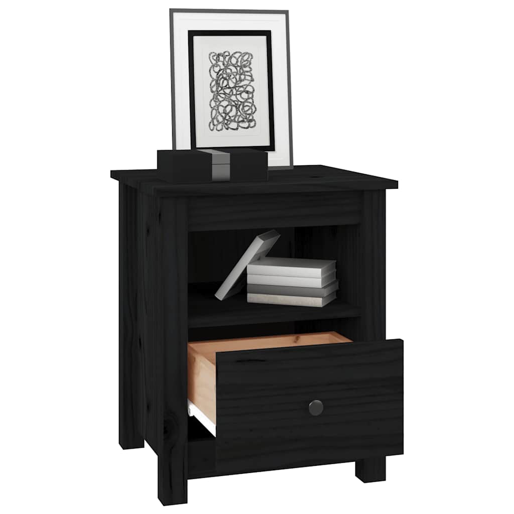 Bedside Cabinet Black 40x35x49 cm Solid Wood Pine
