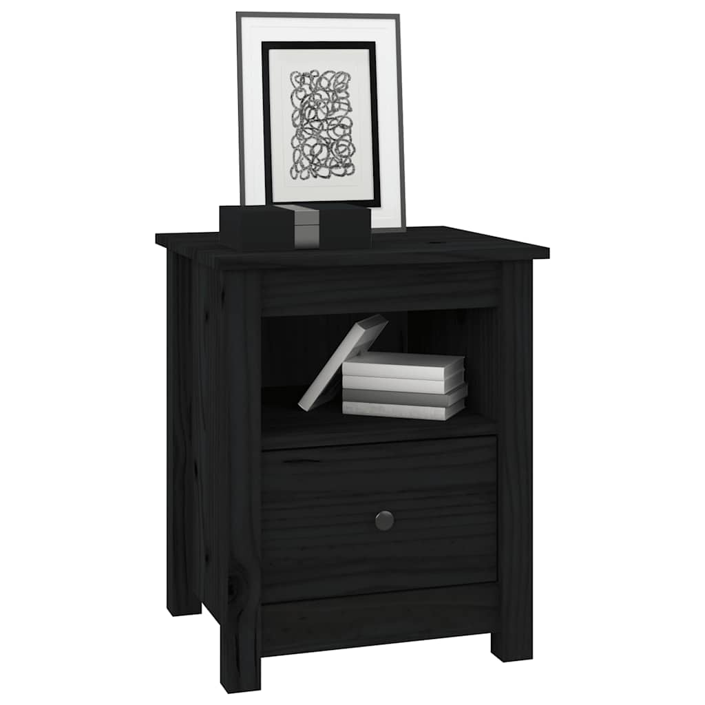 Bedside Cabinet Black 40x35x49 cm Solid Wood Pine