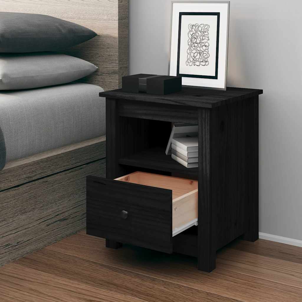 Bedside Cabinet Black 40x35x49 cm Solid Wood Pine