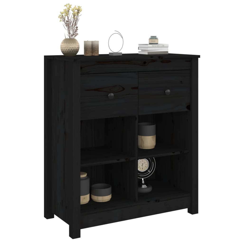 Sideboard Black 70x35x80 cm Solid Wood Pine