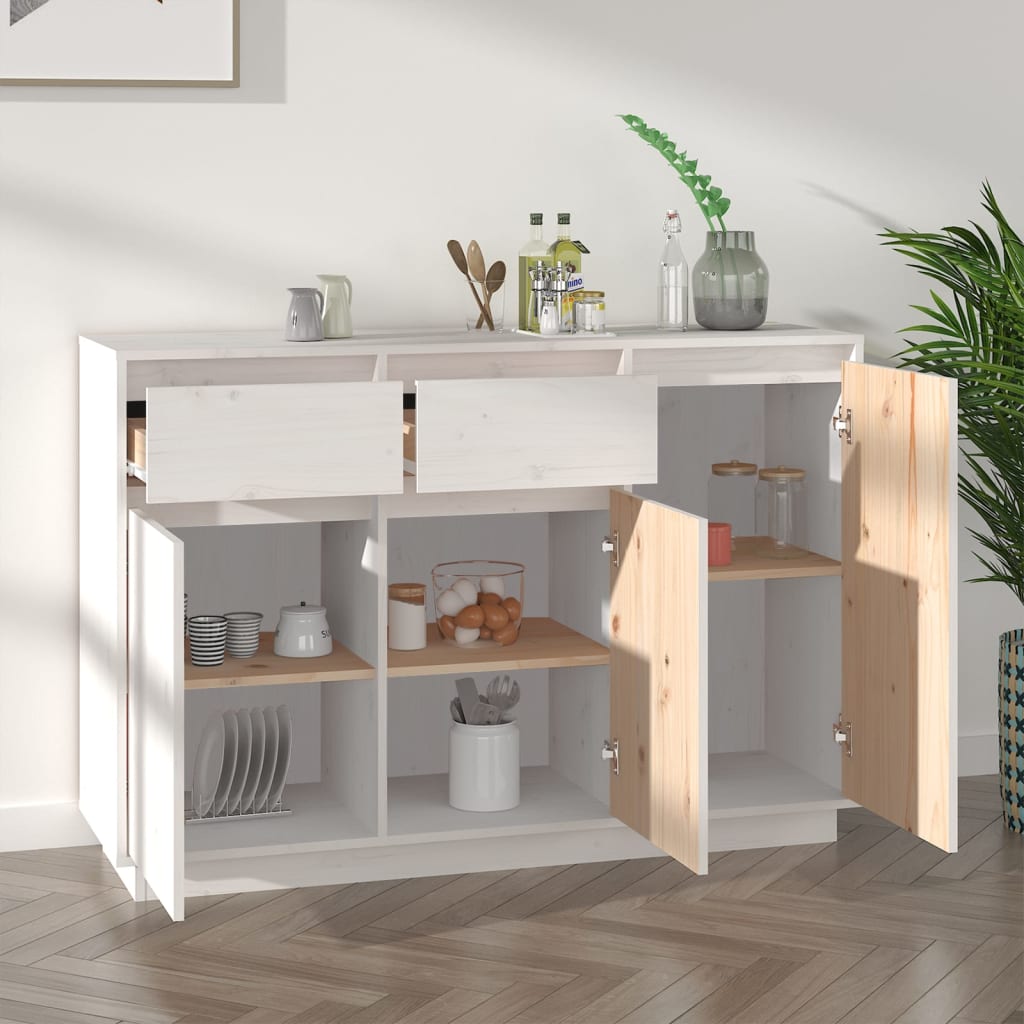 Sideboard White 110x34x75 cm Solid Wood Pine