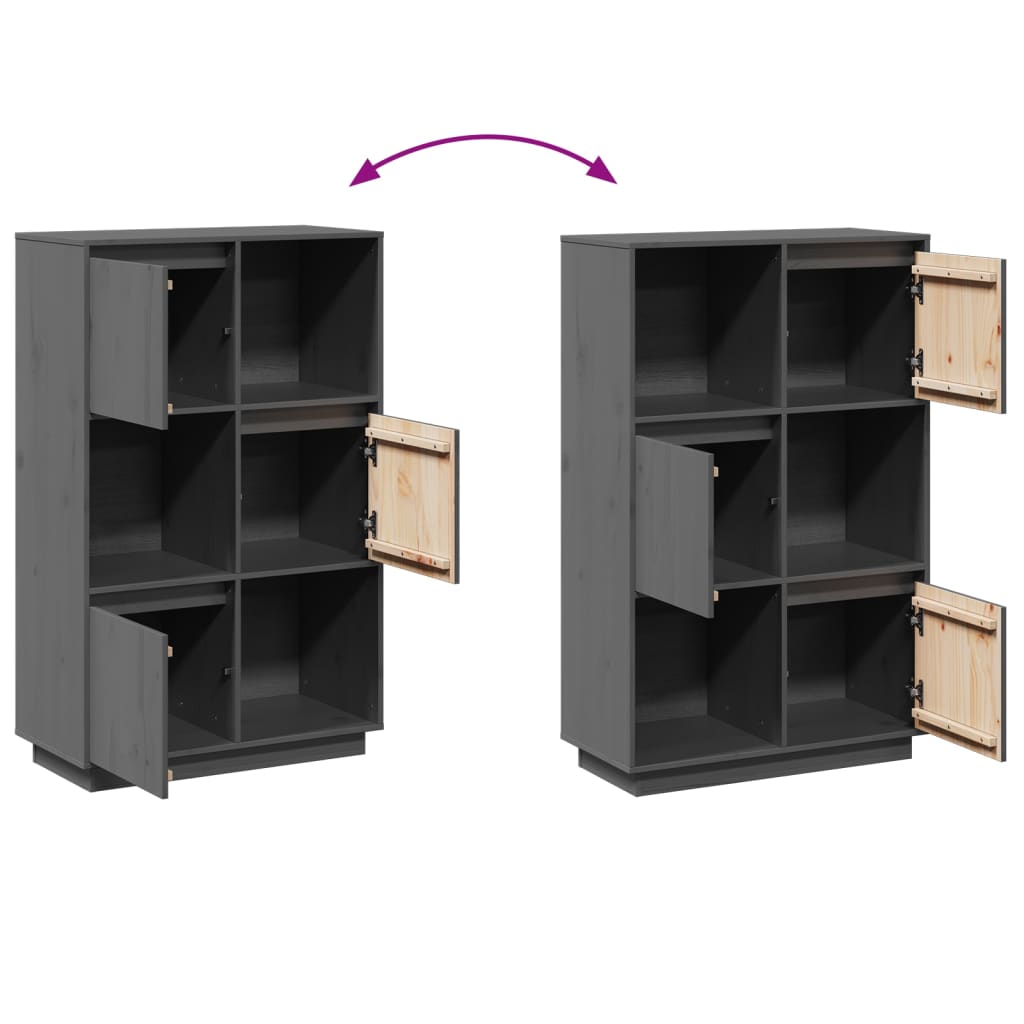 Highboard Grey 74x35x117 cm Solid Wood Pine