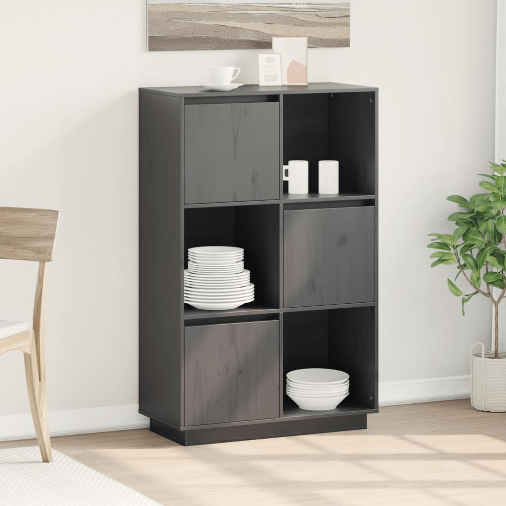 Highboard Grey 74x35x117 cm Solid Wood Pine