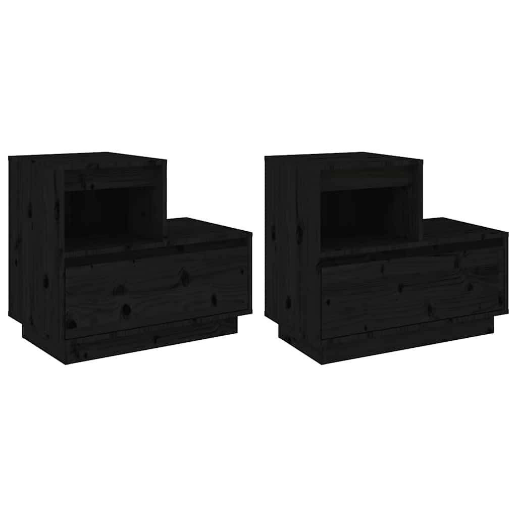 Bedside Cabinets 2 pcs Black 60x34x51 cm Solid Wood Pine