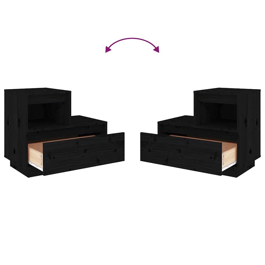 Bedside Cabinets 2 pcs Black 60x34x51 cm Solid Wood Pine