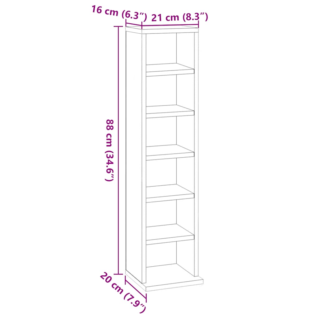 CD Cabinet Grey Sonoma 21x20x88 cm Engineered Wood