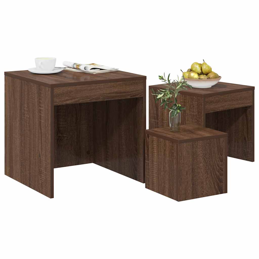 Nesting Tables 3 pcs Brown Oak Engineered Wood