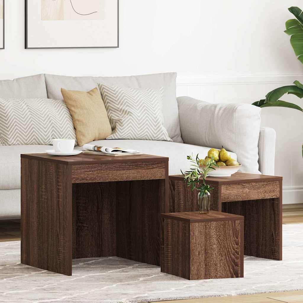 Nesting Tables 3 pcs Brown Oak Engineered Wood