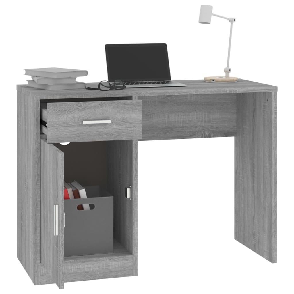 Desk with Drawer&Cabinet Grey Sonoma 100x40x73 cm Engineered Wood