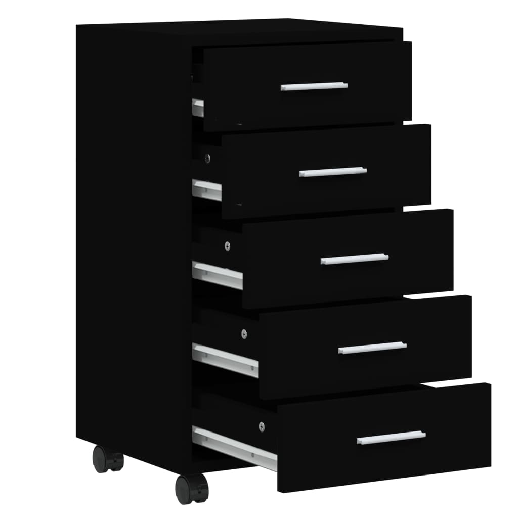 Drawer Cabinet with Castors Black Engineered Wood