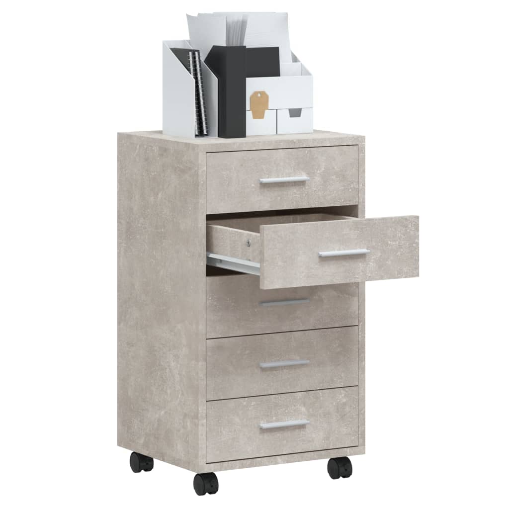 Drawer Cabinet with Castors Concrete Grey Engineered Wood