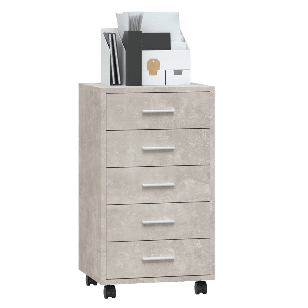 Drawer Cabinet with Castors Concrete Grey Engineered Wood