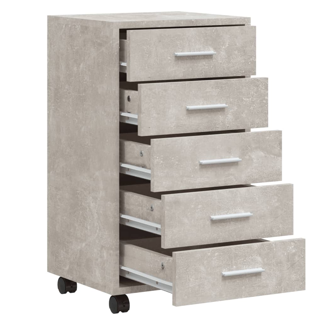 Drawer Cabinet with Castors Concrete Grey Engineered Wood