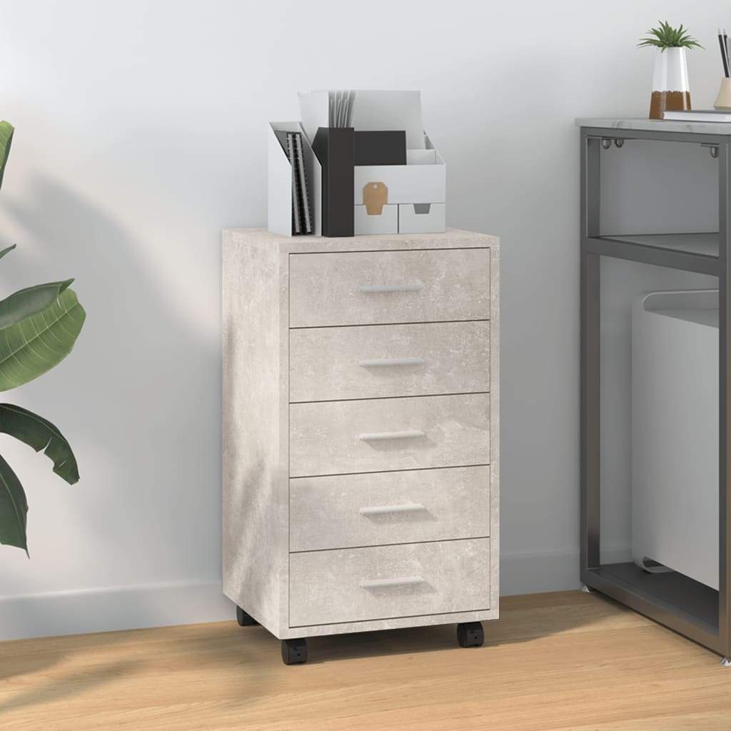 Drawer Cabinet with Castors Concrete Grey Engineered Wood