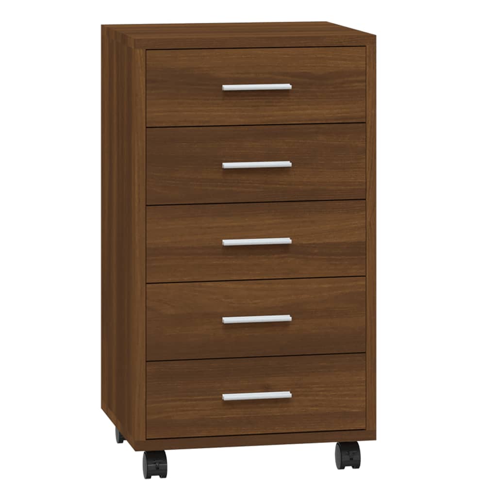 Drawer Cabinet with Castors Brown Oak Engineered Wood