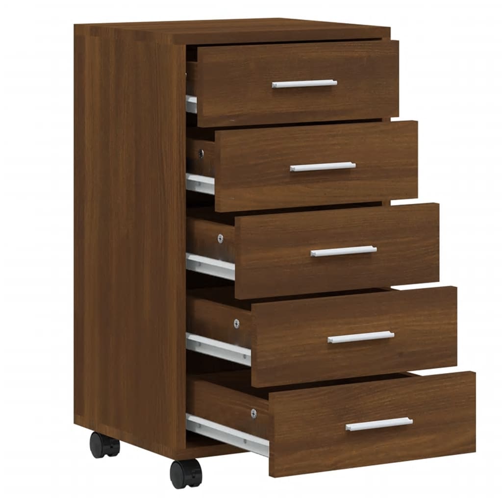 Drawer Cabinet with Castors Brown Oak Engineered Wood