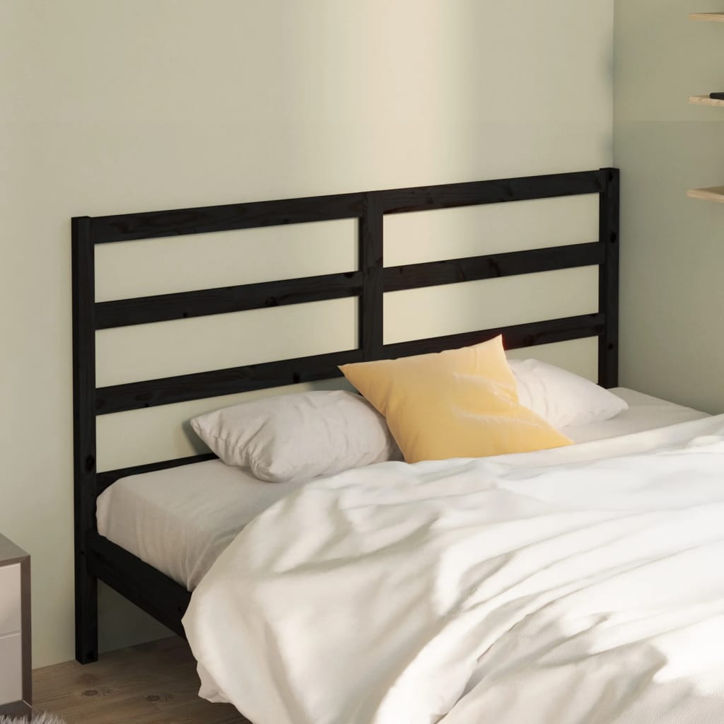 Bed Headboard Black 146x4x100 cm Solid Wood Pine