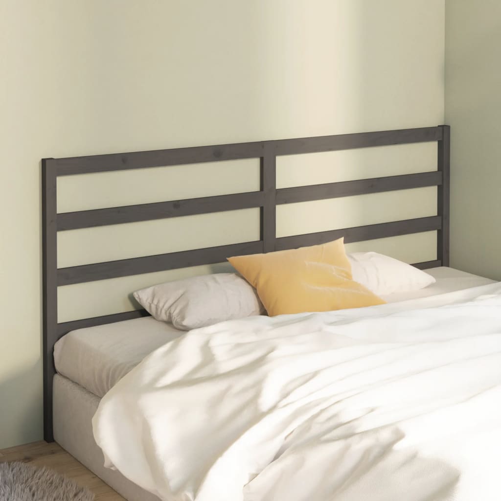 Bed Headboard Grey 206x4x100 cm Solid Wood Pine
