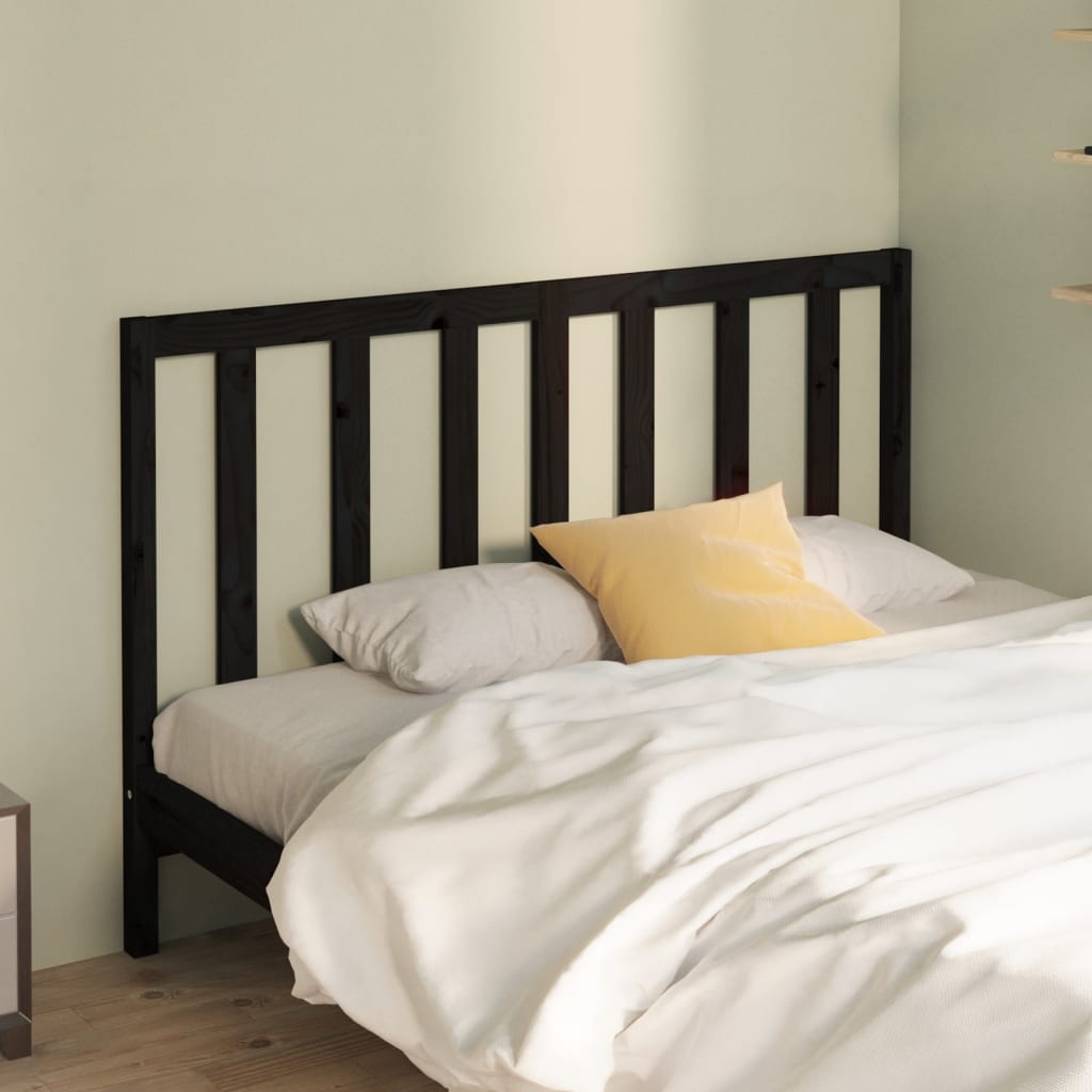 Bed Headboard Black 146x4x100 cm Solid Wood Pine