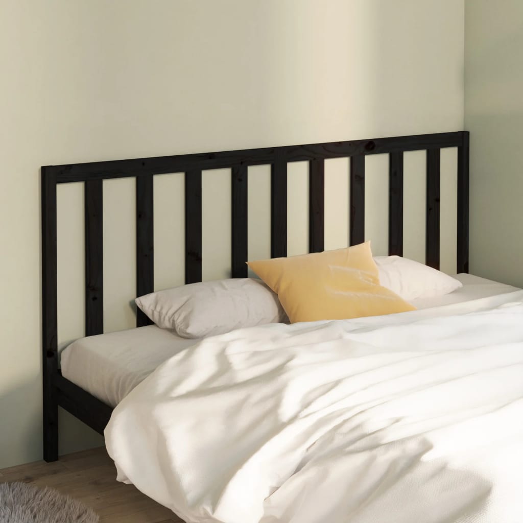Bed Headboard Black 206x4x100 cm Solid Wood Pine