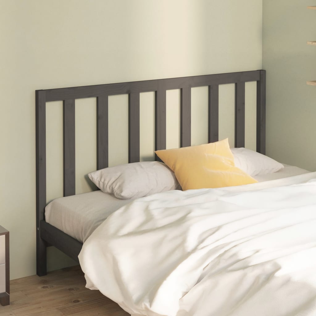 Bed Headboard Grey 146x4x100 cm Solid Wood Pine