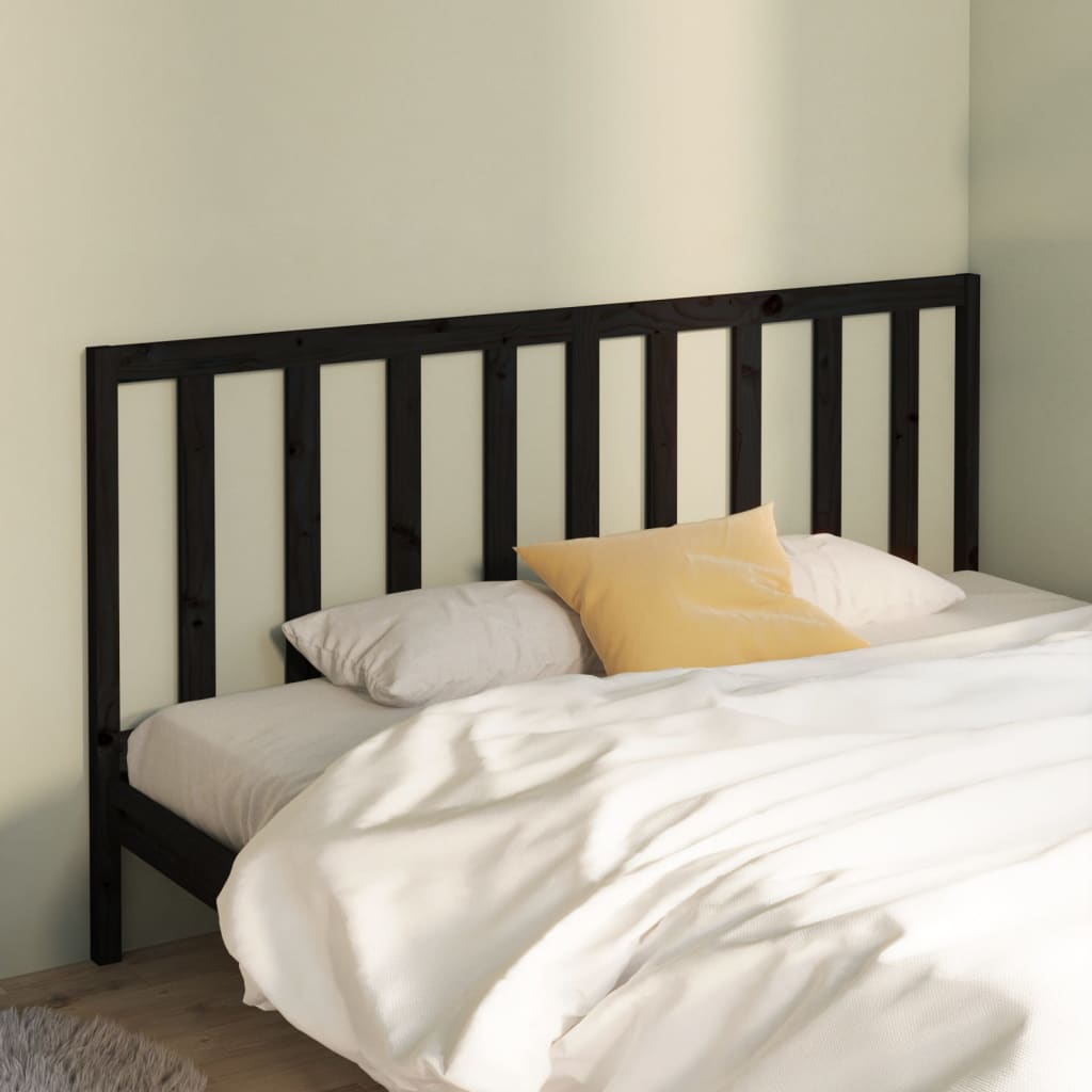 Bed Headboard Black 206x4x100 cm Solid Wood Pine