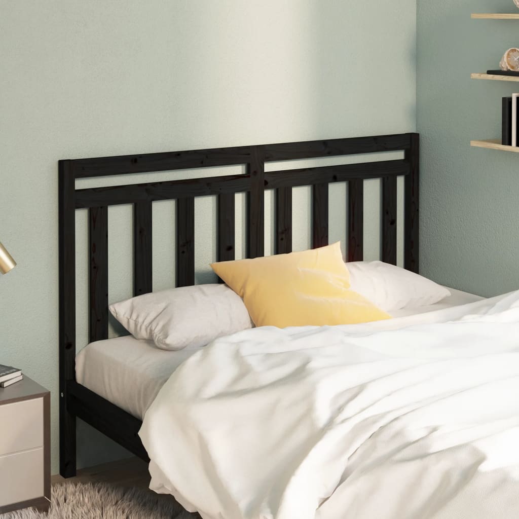 Bed Headboard Black 126x4x100 cm Solid Wood Pine