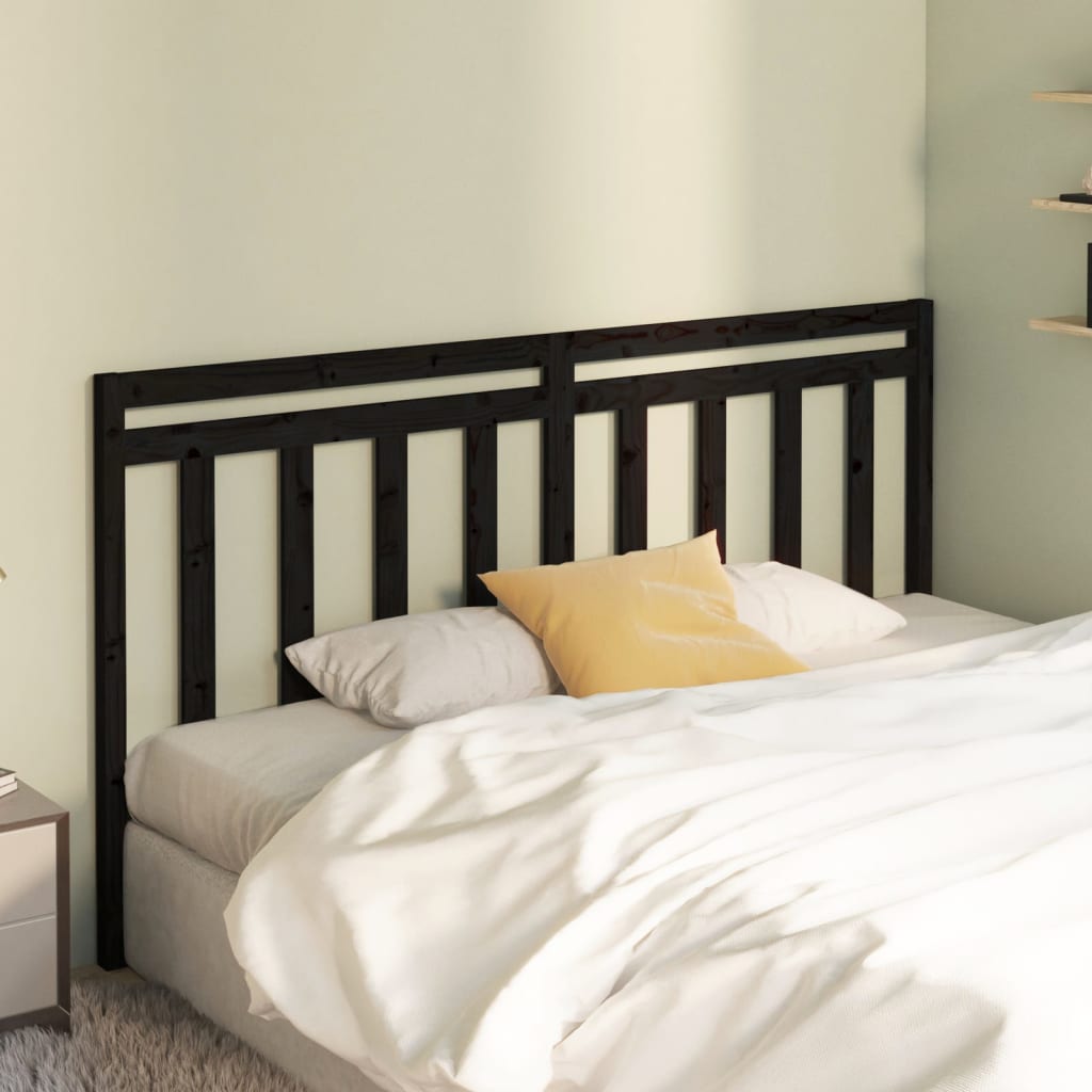 Bed Headboard Black 206x4x100 cm Solid Wood Pine