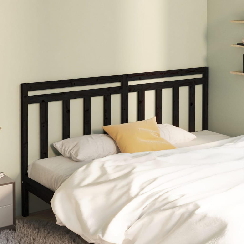 Bed Headboard Black 206x4x100 cm Solid Wood Pine