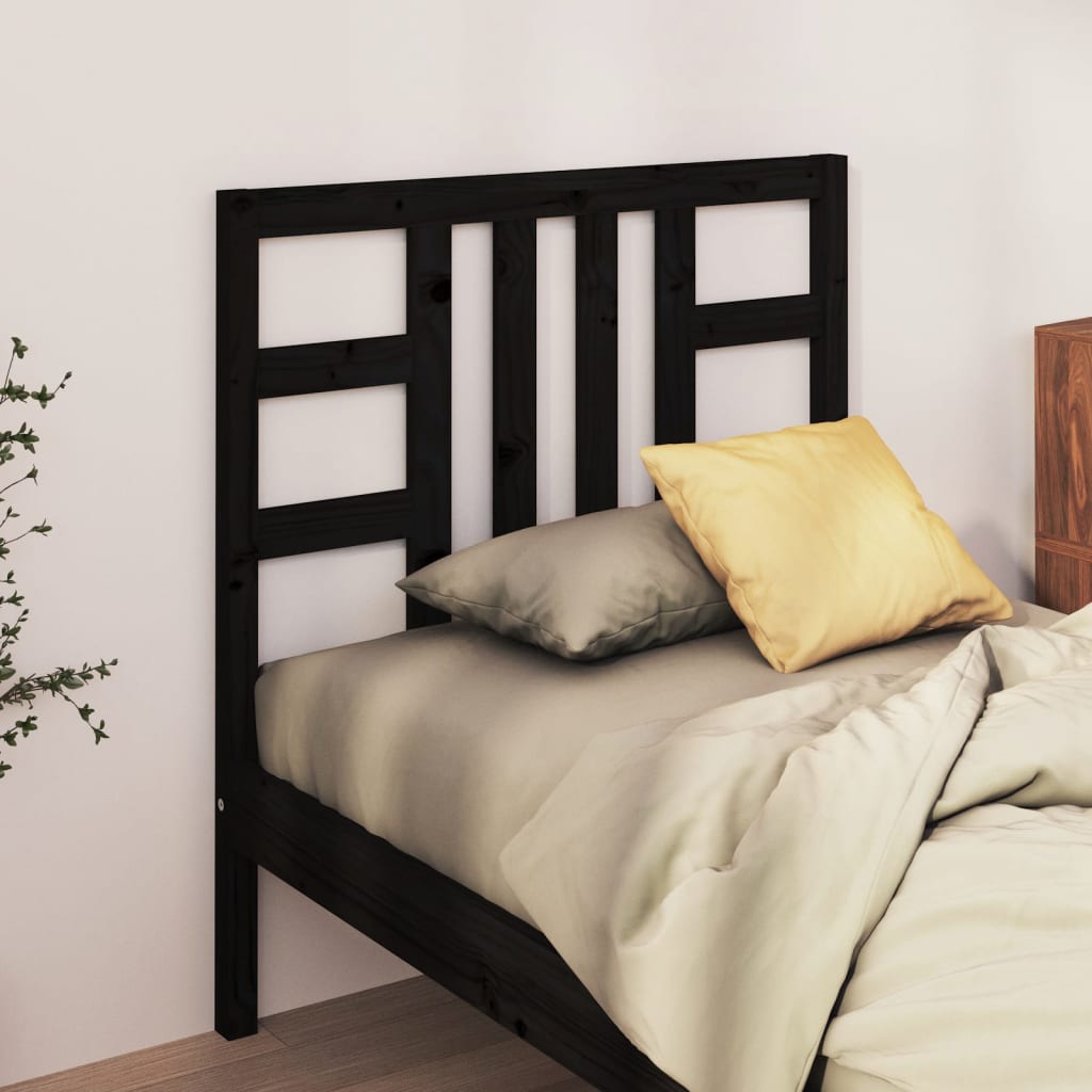 Bed Headboard Black 81x4x100 cm Solid Wood Pine