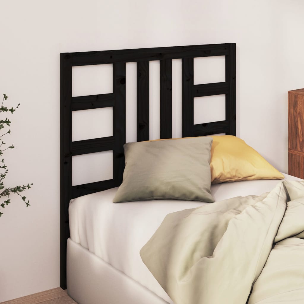 Bed Headboard Black 106x4x100 cm Solid Wood Pine