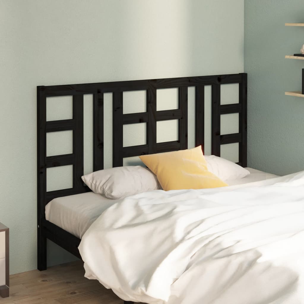 Bed Headboard Black 126x4x100 cm Solid Wood Pine