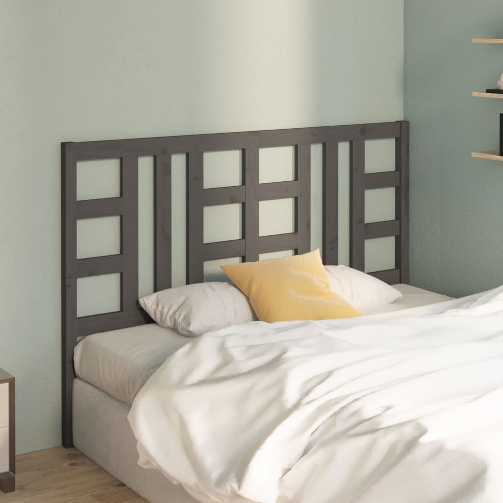 Bed Headboard Grey 146x4x100 cm Solid Wood Pine