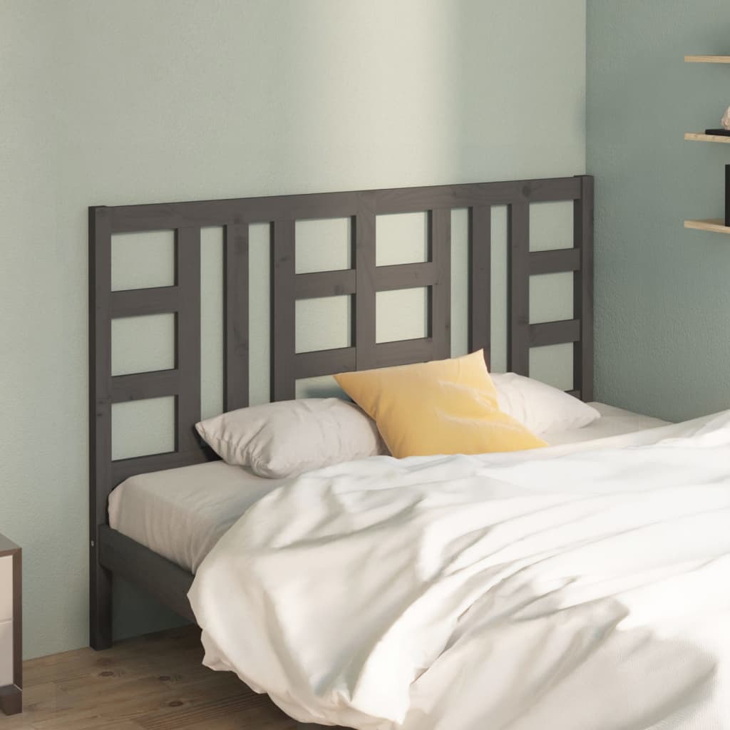 Bed Headboard Grey 146x4x100 cm Solid Wood Pine